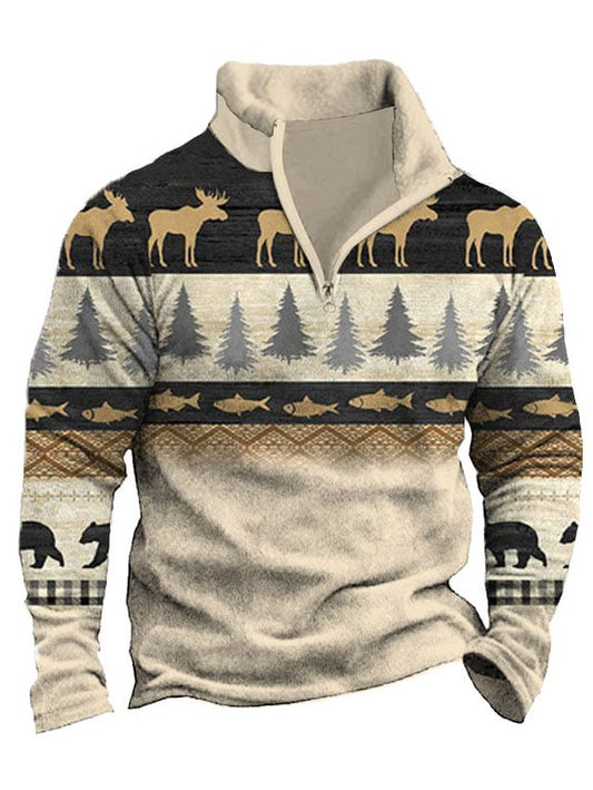 2024 Men's Outdoor Velvet Stand Collar Long Sleeve Sweatshirt
