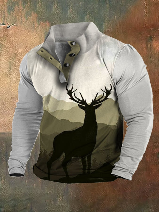 2024 Men's Vintage Western Deer Print Pullover Sweatshirt