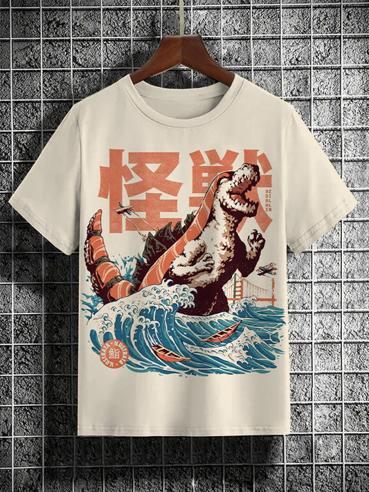 Men's Vintage Sushizilla Monster Wave Japanese Art Print T-Shirt