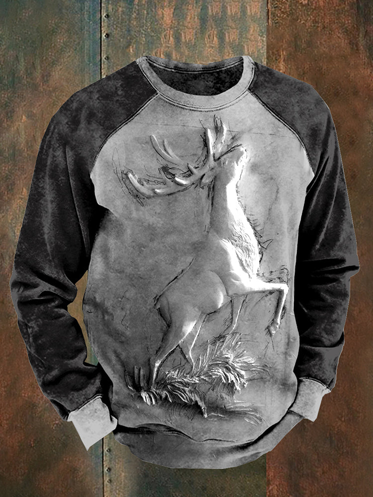 Western Hunting Reindeer Print Sweatshirt