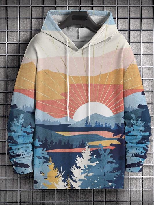 Men's Sunset Forest Art Print Long Sleeve Hoodie