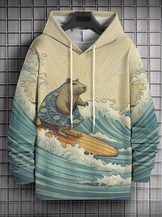 Men's Otter Surf Japanese Art Print Long Sleeve Hoodie