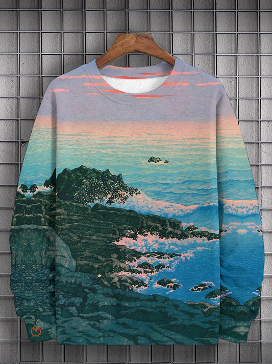 Men's Ocean Scenery Japanese Art Print Long Sleeve Sweatshirt