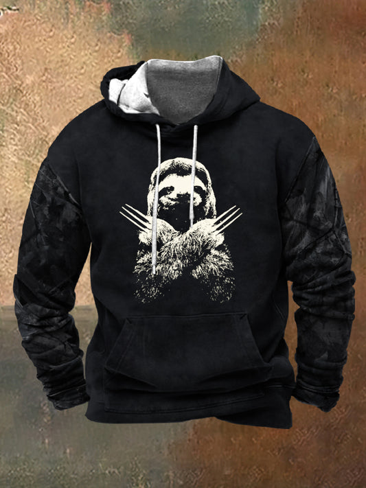 Men's Slotherine Fighting Sloth Print Long Sleeve Hoodie