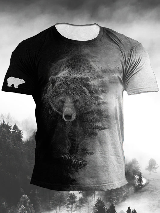 Men's Vintage Yin Yang Black Bear Print T-Shirt