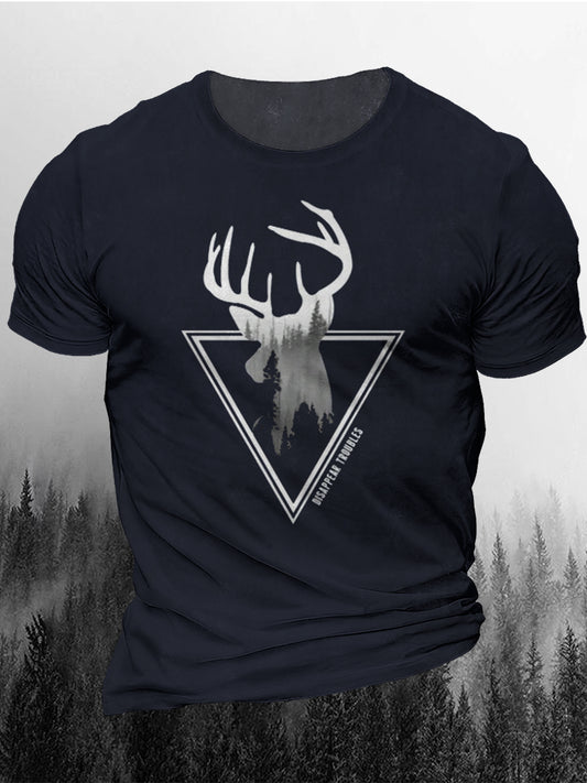 Men's Casual Retro Deer Printed Short Sleeved T-shirt