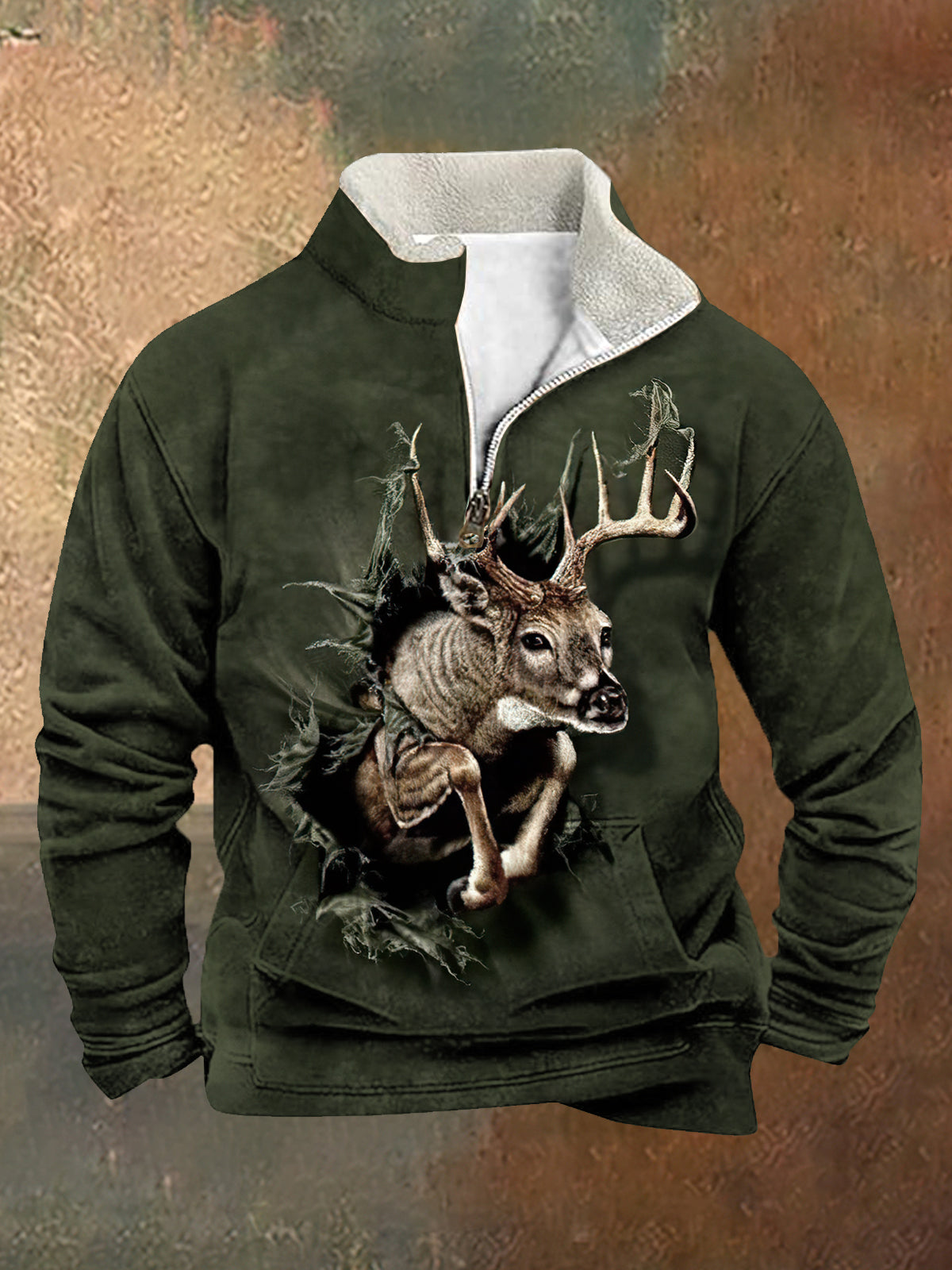Men's Rushing out!Deer Print Half-Zip Padded Sweatshirt