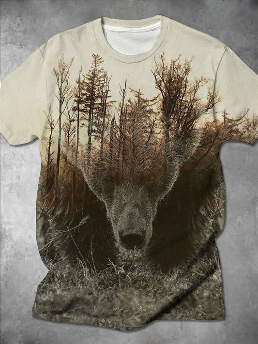 Men's Retro Forest Bear 3D Print Short Sleeve T-Shirt