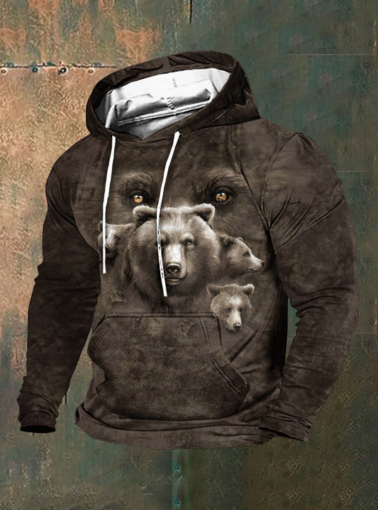 Men's Vintage Forest Brown Bear 3D Printed Hooded Sweatshirt