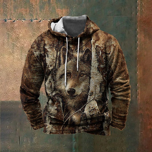Men's Vintage Hunting Timberwolf 3D Print Hooded Sweatshirt