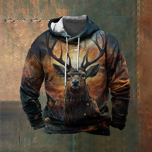 Men's Retro Art Deer 3D Print Hooded Sweatshirt