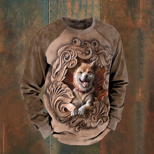 Western Style Smiling Puppy Print Sweatshirt
