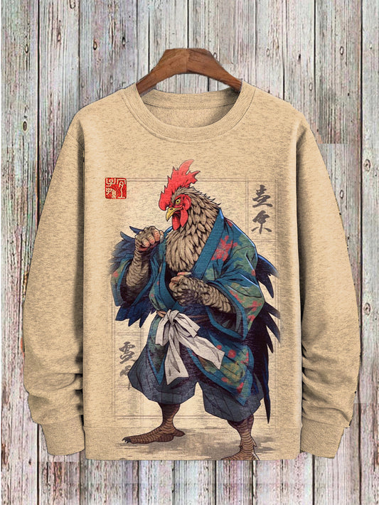 Men's Japanese Traditional Ink Rooster Samurai Art Print Sweatshirt