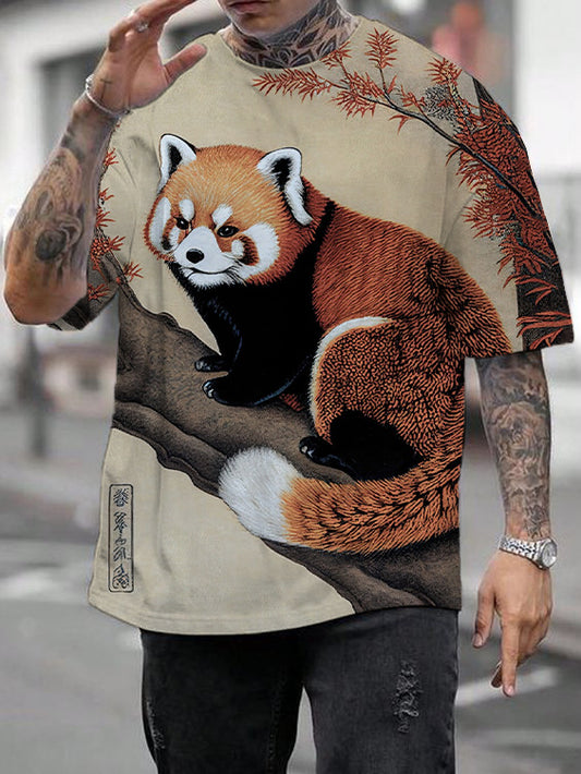 Men's Red Panda Branch Japanese Art Print Casual Short Sleeve T-Shirt